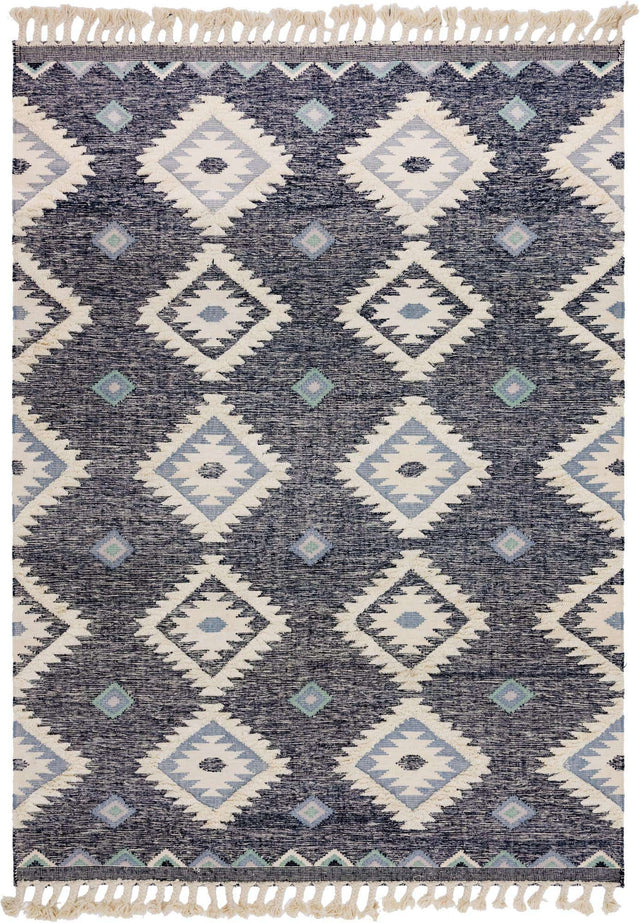 Dark Blue 9' x 12' 2 Mesa Rectangle Area Rug 100% Wool Geometric All Natural Carpet for Living, Dining, Office, Bedrooms, Dorms, Kitchens for Sale at Rug Engine