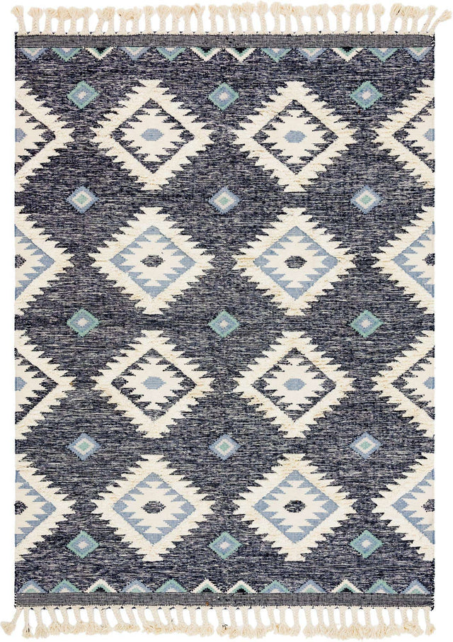 Dark Blue 8' x 11' Mesa Rectangle Area Rug 100% Wool Geometric All Natural Carpet for Living, Dining, Office, Bedrooms, Dorms, Kitchens for Sale at Rug Engine