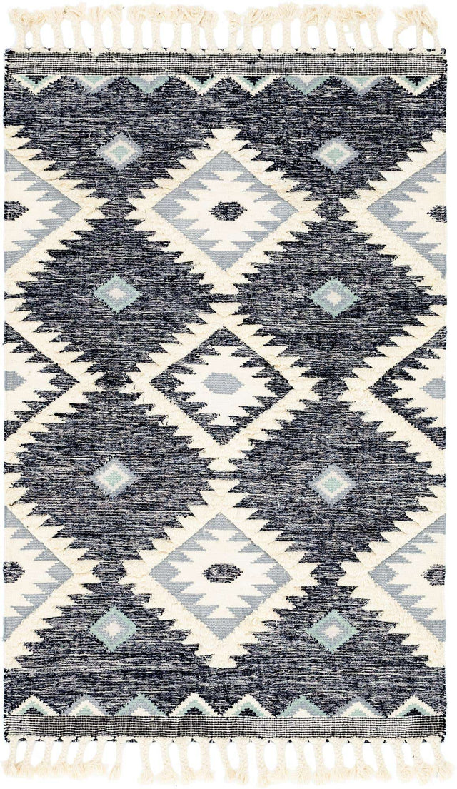 Dark Blue 5' 1 x 8' Mesa Rectangle Area Rug 100% Wool Geometric All Natural Carpet for Living, Dining, Office, Bedrooms, Dorms, Kitchens for Sale at Rug Engine