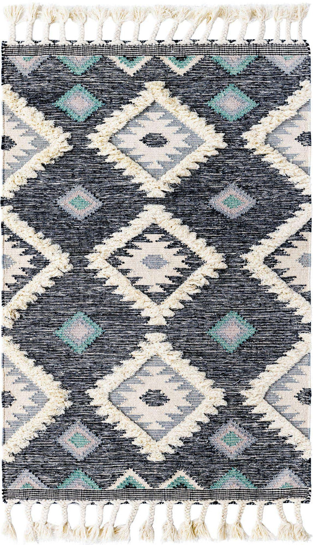 Dark Blue 4' 1 x 6' 1 Mesa Rectangle Area Rug 100% Wool Geometric All Natural Carpet for Living, Dining, Office, Bedrooms, Dorms, Kitchens for Sale at Rug Engine