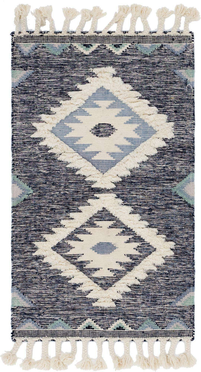 Dark Blue 3' 3 x 5' 1 Mesa Rectangle Area Rug 100% Wool Geometric All Natural Carpet for Living, Dining, Office, Bedrooms, Dorms, Kitchens for Sale at Rug Engine