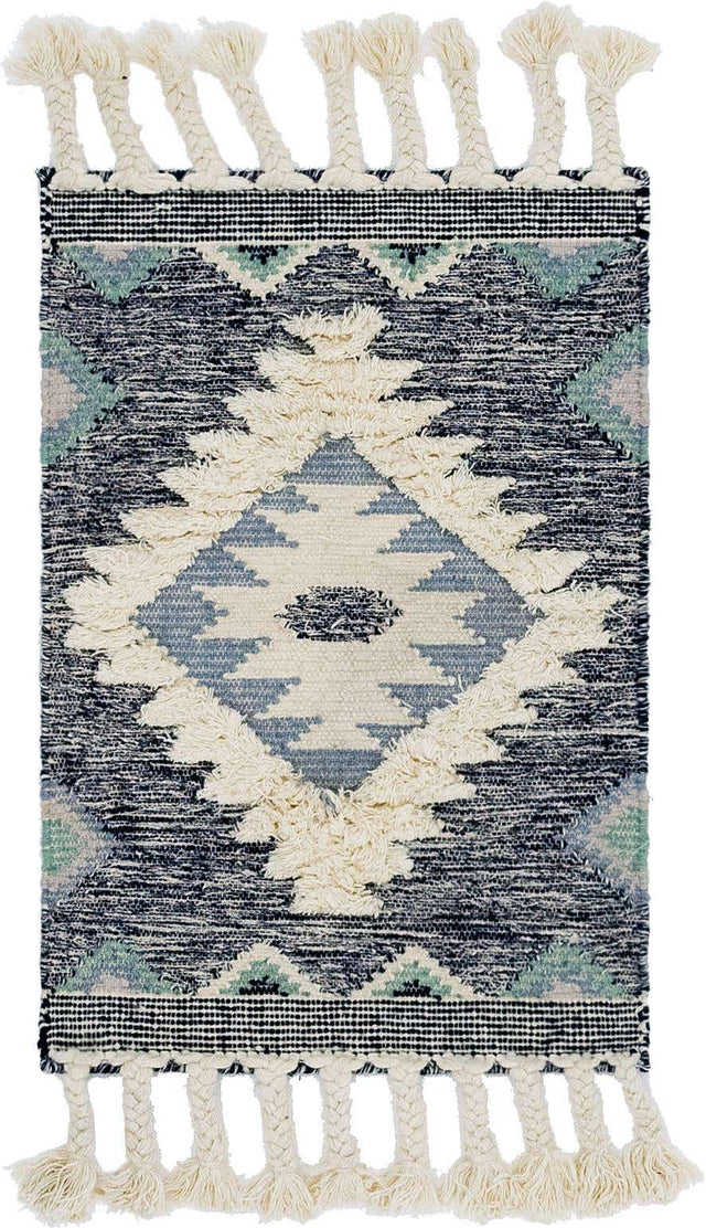 Dark Blue 2' x 3' 1 Mesa Rectangle Area Rug 100% Wool Geometric All Natural Carpet for Living, Dining, Office, Bedrooms, Dorms, Kitchens for Sale at Rug Engine