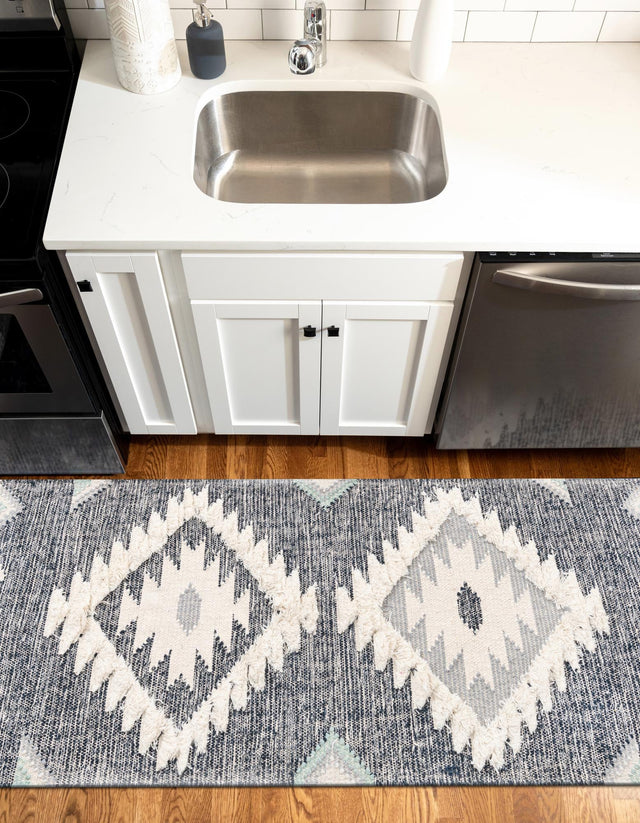 Dark Blue 2' 2 x 8' 2 Mesa Runner Area Rug 100% Wool Geometric All Natural Carpet for Living, Dining, Office, Bedrooms, Dorms, Kitchens for Sale at Rug Engine