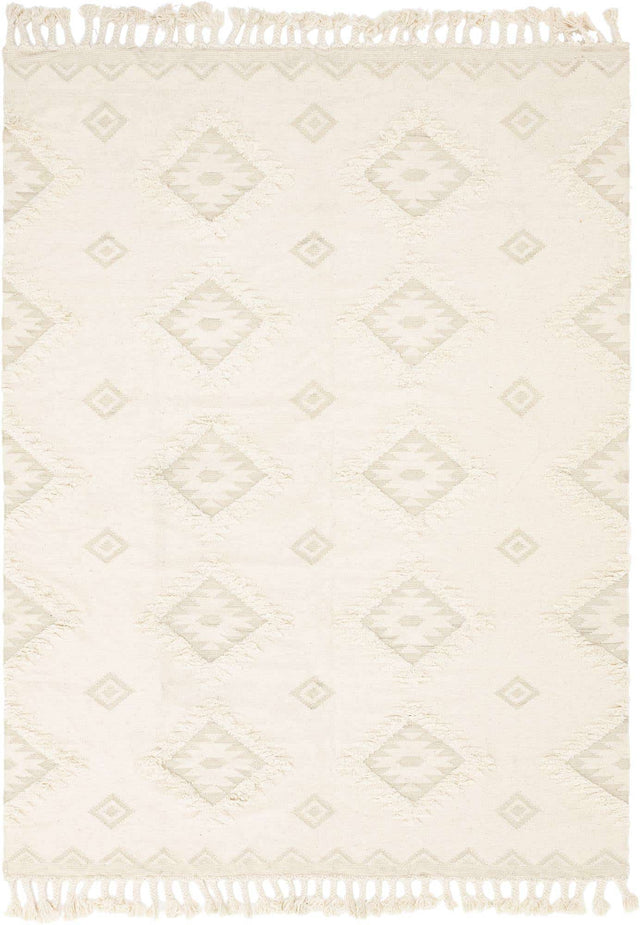 Ivory 9' x 12' 2 Mesa Rectangle Area Rug 100% Wool Geometric All Natural Carpet for Living, Dining, Office, Bedrooms, Dorms, Kitchens for Sale at Rug Engine