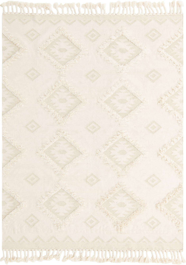Ivory 8' x 11' Mesa Rectangle Area Rug 100% Wool Geometric All Natural Carpet for Living, Dining, Office, Bedrooms, Dorms, Kitchens for Sale at Rug Engine