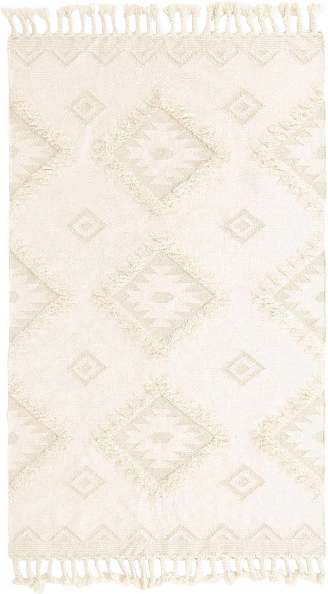 Ivory 5' 1 x 8' Mesa Rectangle Area Rug 100% Wool Geometric All Natural Carpet for Living, Dining, Office, Bedrooms, Dorms, Kitchens for Sale at Rug Engine