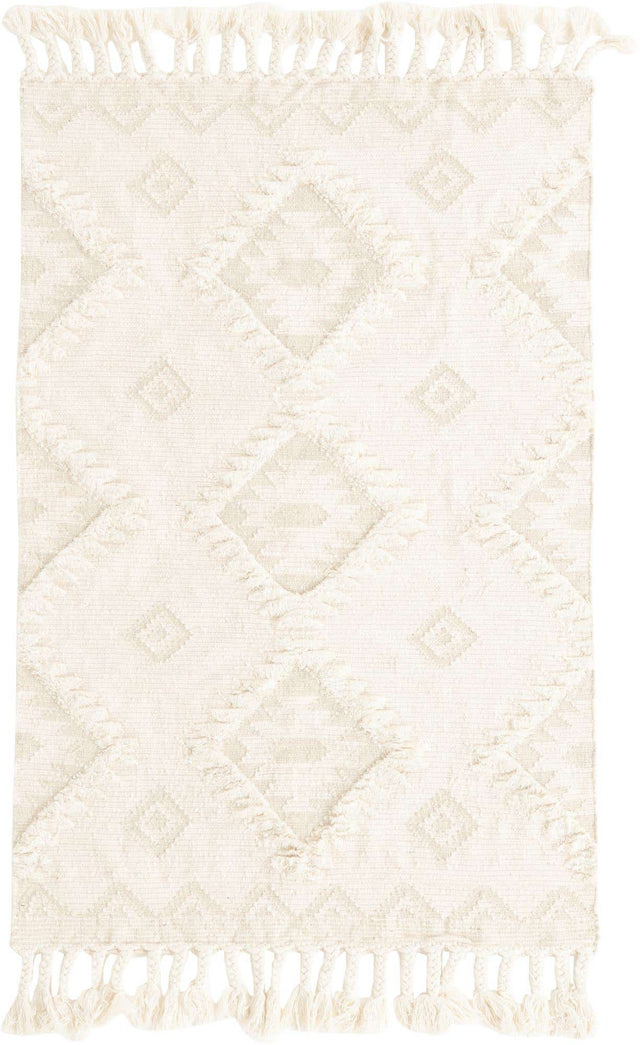 Ivory 4' 1 x 6' 1 Mesa Rectangle Area Rug 100% Wool Geometric All Natural Carpet for Living, Dining, Office, Bedrooms, Dorms, Kitchens for Sale at Rug Engine