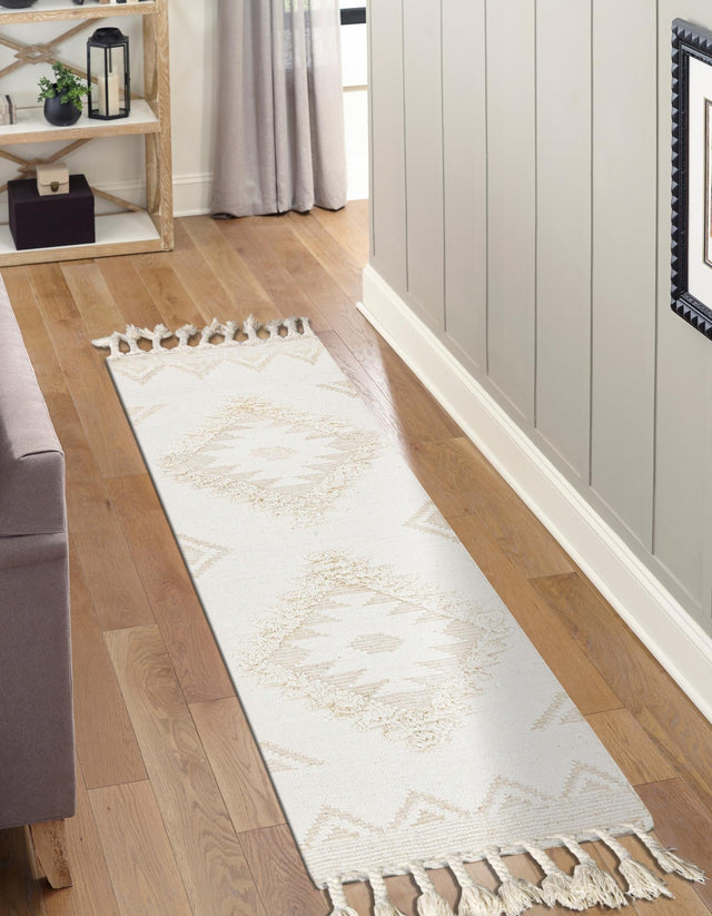 Ivory 2' 7 x 13' 1 Mesa Runner Area Rug 100% Wool Geometric All Natural Carpet for Living, Dining, Office, Bedrooms, Dorms, Kitchens for Sale at Rug Engine