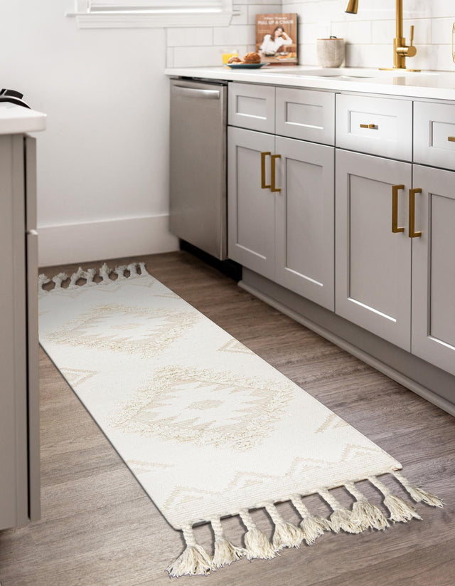 Ivory 2' 7 x 10' Mesa Runner Area Rug 100% Wool Geometric All Natural Carpet for Living, Dining, Office, Bedrooms, Dorms, Kitchens for Sale at Rug Engine