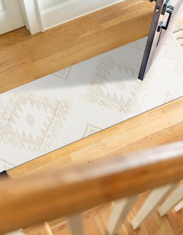 Ivory 2' 2 x 6' 1 Mesa Runner Area Rug 100% Wool Geometric All Natural Carpet for Living, Dining, Office, Bedrooms, Dorms, Kitchens for Sale at Rug Engine
