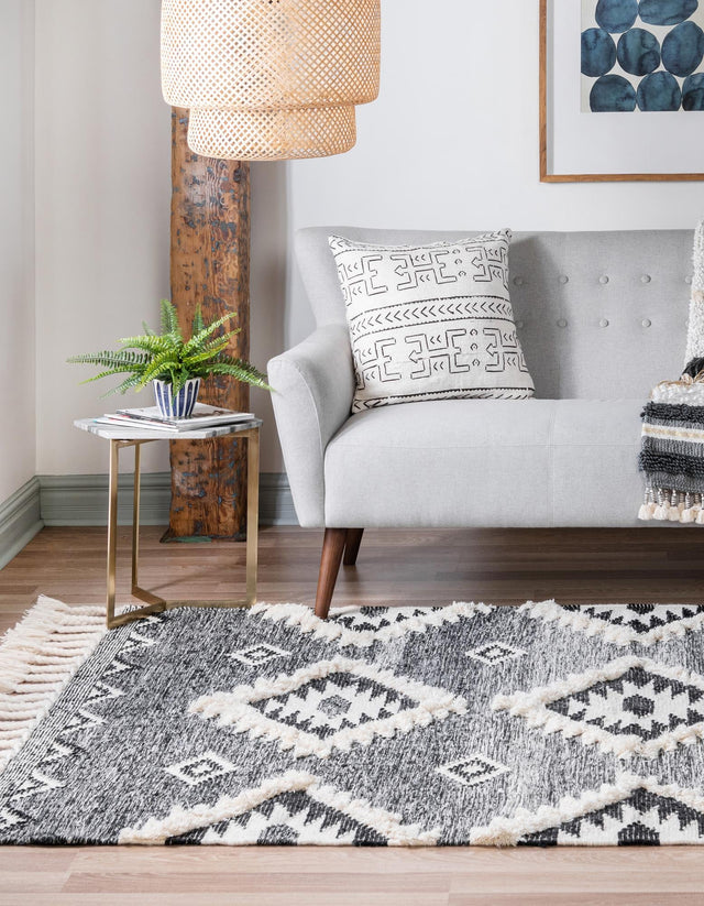 Charcoal 4' 1 x 6' 1 Mesa Rectangle Area Rug 100% Wool Geometric All Natural Carpet for Living, Dining, Office, Bedrooms, Dorms, Kitchens for Sale at Rug Engine