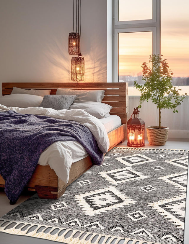 Charcoal 4' 1 x 6' 1 Mesa Rectangle Area Rug 100% Wool Geometric All Natural Carpet for Living, Dining, Office, Bedrooms, Dorms, Kitchens for Sale at Rug Engine