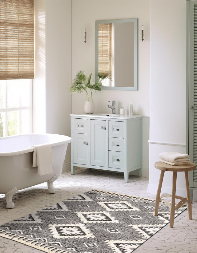 Charcoal 4' 1 x 6' 1 Mesa Rectangle Area Rug 100% Wool Geometric All Natural Carpet for Living, Dining, Office, Bedrooms, Dorms, Kitchens for Sale at Rug Engine