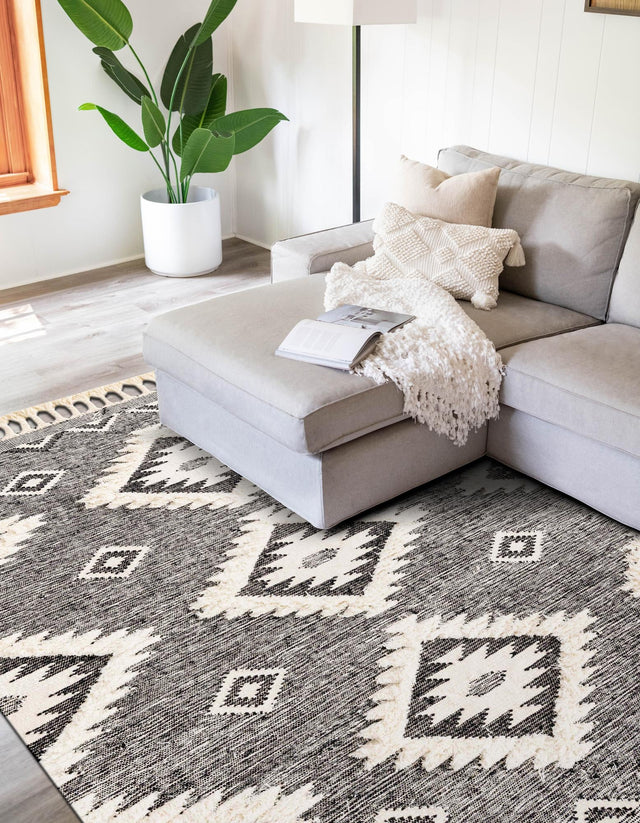 Charcoal 4' 1 x 6' 1 Mesa Rectangle Area Rug 100% Wool Geometric All Natural Carpet for Living, Dining, Office, Bedrooms, Dorms, Kitchens for Sale at Rug Engine