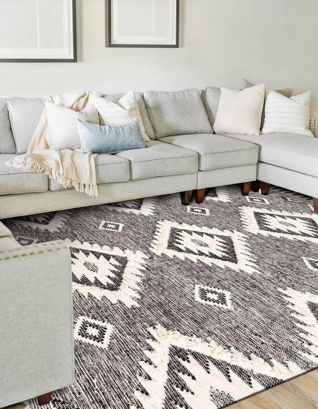 Charcoal 4' 1 x 6' 1 Mesa Rectangle Area Rug 100% Wool Geometric All Natural Carpet for Living, Dining, Office, Bedrooms, Dorms, Kitchens for Sale at Rug Engine