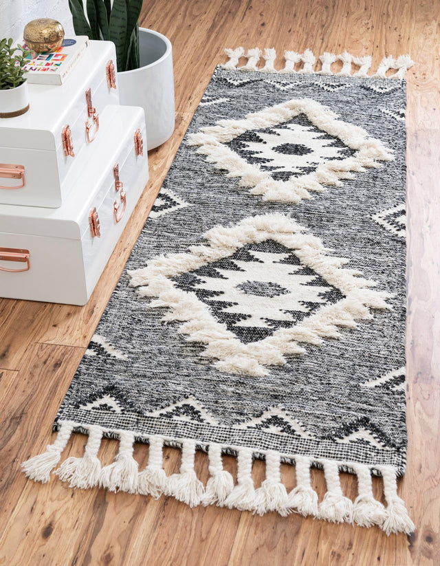 Charcoal 2' 2 x 8' 2 Mesa Runner Area Rug 100% Wool Geometric All Natural Carpet for Living, Dining, Office, Bedrooms, Dorms, Kitchens for Sale at Rug Engine