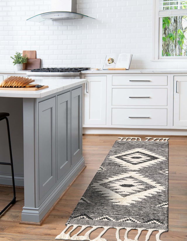 Charcoal 2' 2 x 6' 1 Mesa Runner Area Rug 100% Wool Geometric All Natural Carpet for Living, Dining, Office, Bedrooms, Dorms, Kitchens for Sale at Rug Engine