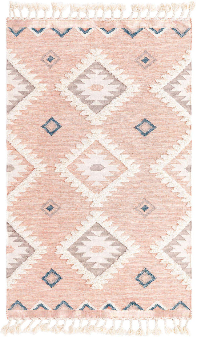 Pink 5' 1 x 8' Mesa Rectangle Area Rug 100% Wool Geometric All Natural Carpet for Living, Dining, Office, Bedrooms, Dorms, Kitchens for Sale at Rug Engine