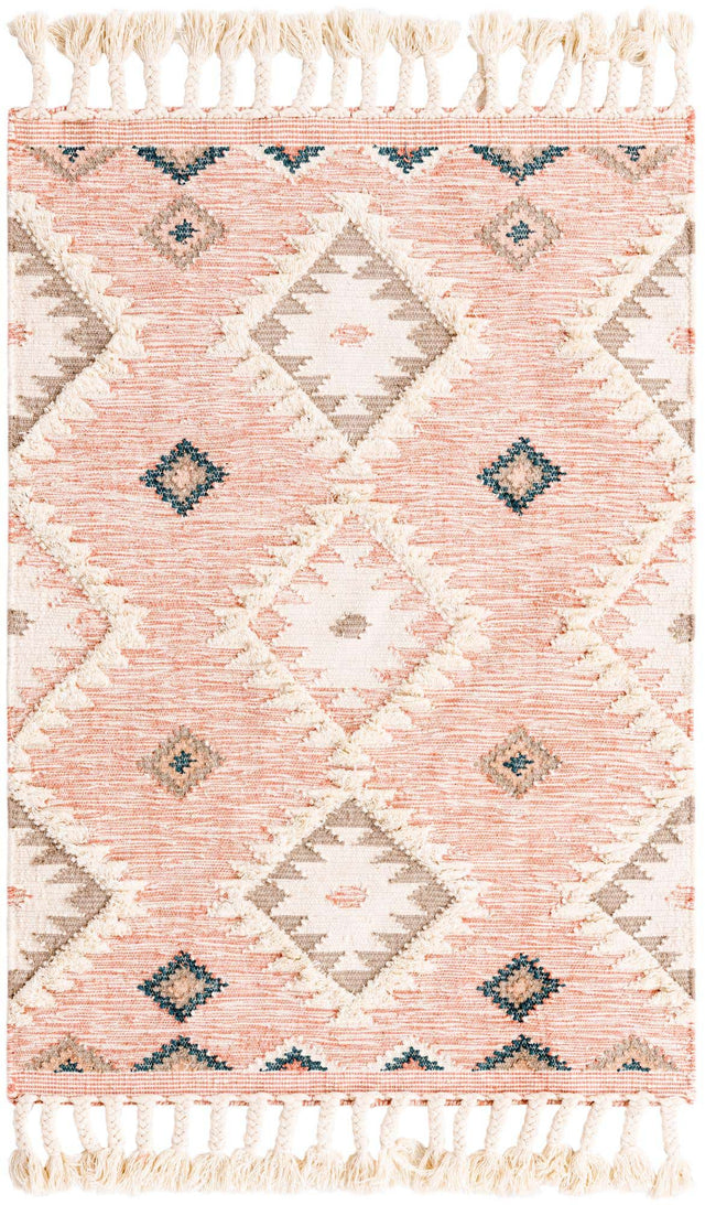 Pink 4' 1 x 6' 1 Mesa Rectangle Area Rug 100% Wool Geometric All Natural Carpet for Living, Dining, Office, Bedrooms, Dorms, Kitchens for Sale at Rug Engine