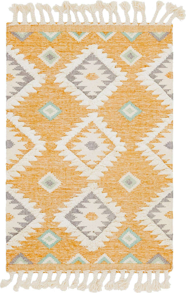 Gold 4' 1 x 6' 1 Mesa Rectangle Area Rug 100% Wool Geometric All Natural Carpet for Living, Dining, Office, Bedrooms, Dorms, Kitchens for Sale at Rug Engine