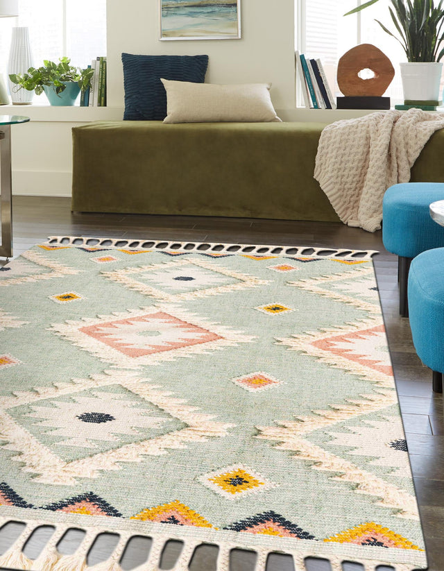 Light Aqua 8' x 11' Mesa Rectangle Area Rug 100% Wool Geometric All Natural Carpet for Living, Dining, Office, Bedrooms, Dorms, Kitchens for Sale at Rug Engine