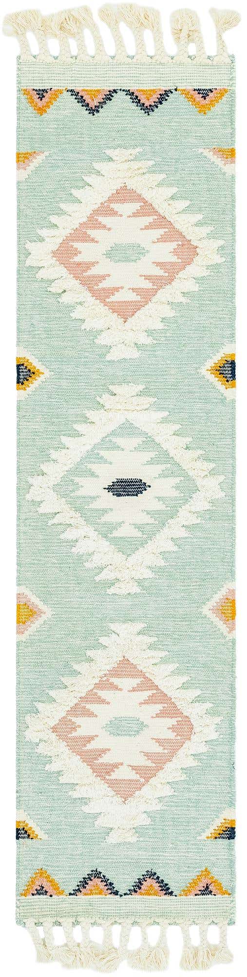 Light Aqua 2' 2 x 8' 2 Mesa Runner Area Rug 100% Wool Geometric All Natural Carpet for Living, Dining, Office, Bedrooms, Dorms, Kitchens for Sale at Rug Engine