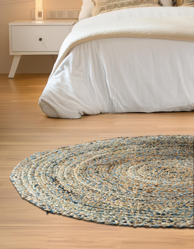 Natural 6' 1 x 6' 1 Braided Chindi Round Area Rug 100% Cotton Hand Braided Natural Eco-Friendly Boho Style Modern Carpet for Living Rooms Dining Office Dorm for Sale at Rug Engine