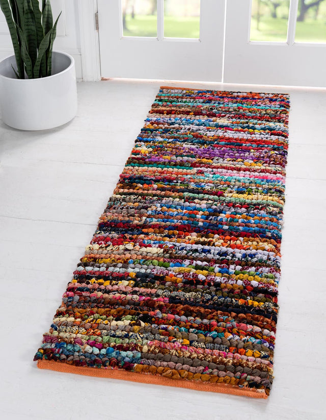 Multicolor 2' 2 x 6' 1 Braided Chindi Runner Area Rug 100% Cotton Hand Braided Natural Eco-Friendly Boho Style Modern Carpet for Living Rooms Dining Office Dorm for Sale at Rug Engine