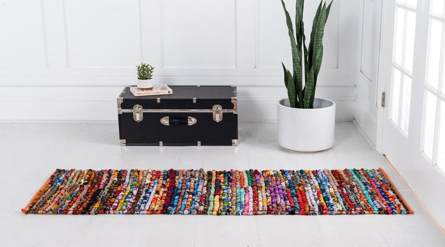 Multicolor 2' 2 x 6' 1 Braided Chindi Runner Area Rug 100% Cotton Hand Braided Natural Eco-Friendly Boho Style Modern Carpet for Living Rooms Dining Office Dorm for Sale at Rug Engine