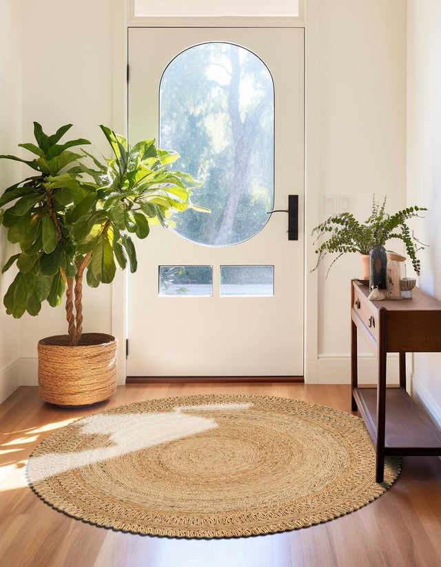 Natural 3' 3 x 3' 3 Braided Jute Round Area Rug 100% Jute Hand Braided Natural Eco-Friendly Boho Style Carpet for Living Rooms Dining Office Space Dorms for Sale at Rug Engine