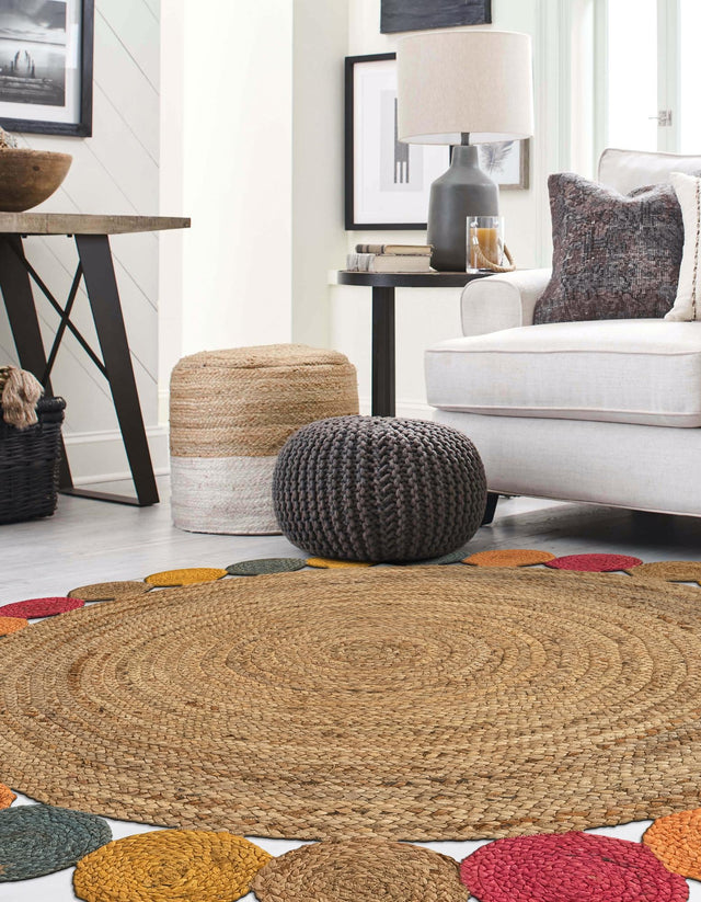 Natural 5' 1 x 5' 1 Braided Jute Round Area Rug 100% Jute Hand Braided Natural Eco-Friendly Boho Style Carpet for Living Rooms Dining Office Space Dorms for Sale at Rug Engine