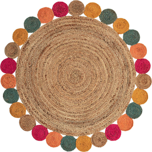 Natural 5' 1 x 5' 1 Braided Jute Round Area Rug 100% Jute Hand Braided Natural Eco-Friendly Boho Style Carpet for Living Rooms Dining Office Space Dorms for Sale at Rug Engine