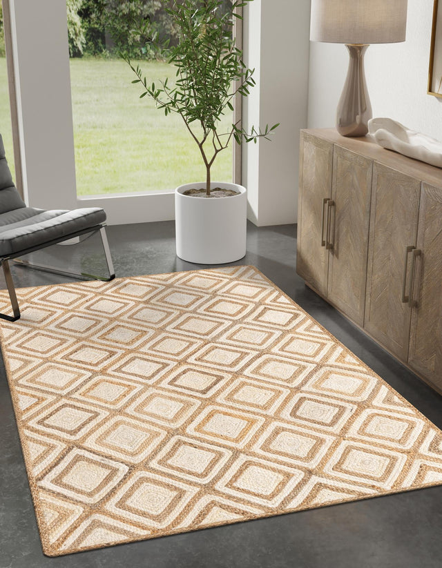 Natural 8' x 10' Braided Jute Rectangle Area Rug 100% Jute Hand Braided Natural Eco-Friendly Boho Style Carpet for Living Rooms Dining Office Space Dorms for Sale at Rug Engine