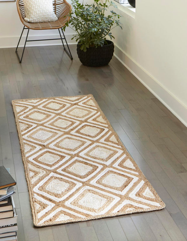 Natural 2' 7 x 6' 1 Braided Jute Runner Area Rug 100% Jute Hand Braided Natural Eco-Friendly Boho Style Carpet for Living Rooms Dining Office Space Dorms for Sale at Rug Engine