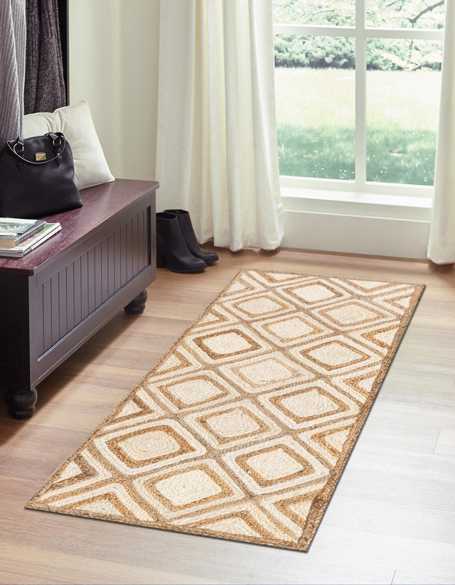 Natural 2' 7 x 6' 1 Braided Jute Runner Area Rug 100% Jute Hand Braided Natural Eco-Friendly Boho Style Carpet for Living Rooms Dining Office Space Dorms for Sale at Rug Engine