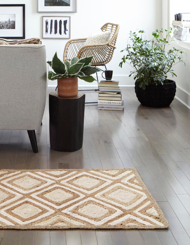 Natural 2' 7 x 6' 1 Braided Jute Runner Area Rug 100% Jute Hand Braided Natural Eco-Friendly Boho Style Carpet for Living Rooms Dining Office Space Dorms for Sale at Rug Engine