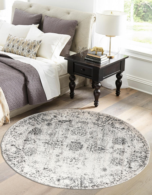 Gray 6' 1 x 6' 1 Sofia Round Area Rug Durable Easy Clean Stain Resistant Unique Carpet for Affordable Interior Home Design for Sale at Rug Engine