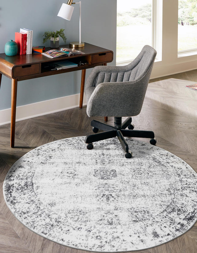 Gray 6' 1 x 6' 1 Sofia Round Area Rug Durable Easy Clean Stain Resistant Unique Carpet for Affordable Interior Home Design for Sale at Rug Engine