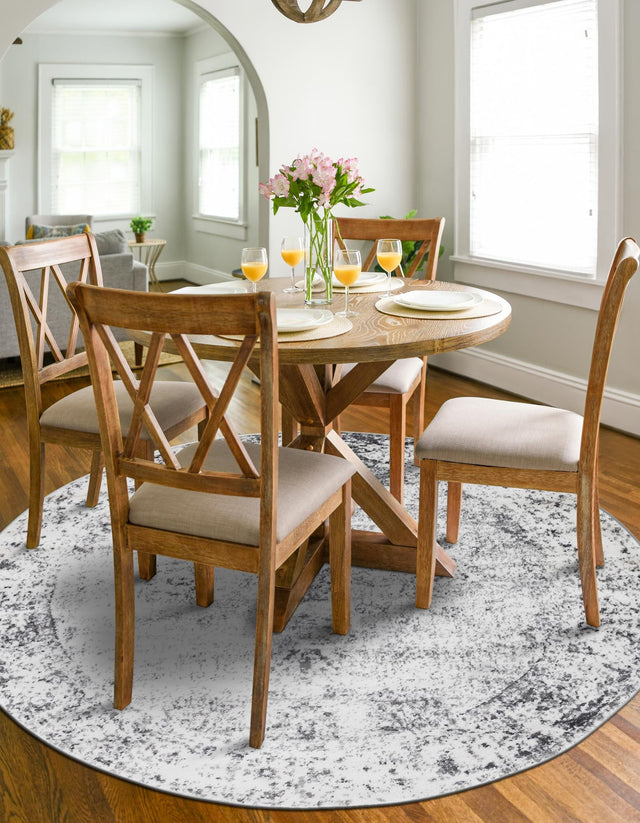 Gray 6' 1 x 6' 1 Sofia Round Area Rug Durable Easy Clean Stain Resistant Unique Carpet for Affordable Interior Home Design for Sale at Rug Engine