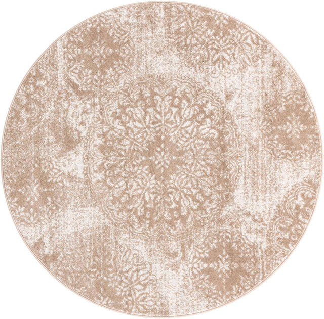 Beige 5' 3 x 5' 3 Sofia Round Area Rug Durable Easy Clean Stain Resistant Unique Carpet for Affordable Interior Home Design for Sale at Rug Engine