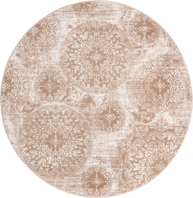 Beige 7' 1 x 7' 1 Sofia Round Area Rug Durable Easy Clean Stain Resistant Unique Carpet for Affordable Interior Home Design for Sale at Rug Engine