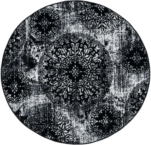 Black 5' 3 x 5' 3 Sofia Round Area Rug Durable Easy Clean Stain Resistant Unique Carpet for Affordable Interior Home Design for Sale at Rug Engine