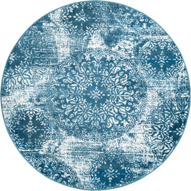 Blue 5' 3 x 5' 3 Sofia Round Area Rug Durable Easy Clean Stain Resistant Unique Carpet for Affordable Interior Home Design for Sale at Rug Engine
