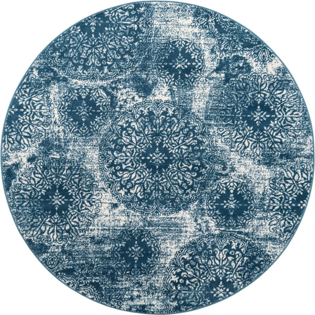 Blue 7' 1 x 7' 1 Sofia Round Area Rug Durable Easy Clean Stain Resistant Unique Carpet for Affordable Interior Home Design for Sale at Rug Engine