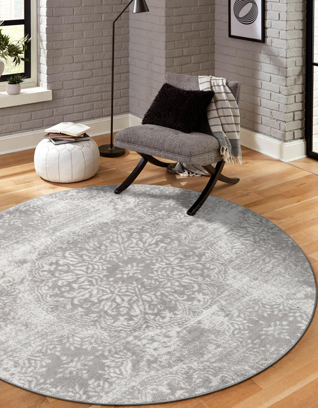 Light Gray 4' 1 x 4' 1 Sofia Round Area Rug Durable Easy Clean Stain Resistant Unique Carpet for Affordable Interior Home Design for Sale at Rug Engine