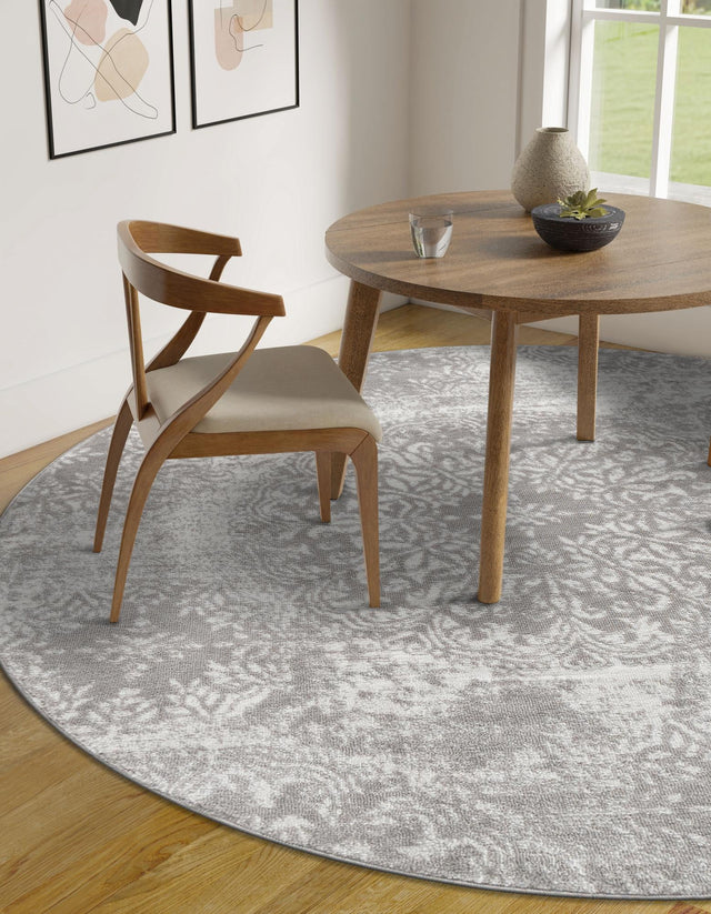 Light Gray 3' 1 x 3' 1 Sofia Round Area Rug Durable Easy Clean Stain Resistant Unique Carpet for Affordable Interior Home Design for Sale at Rug Engine