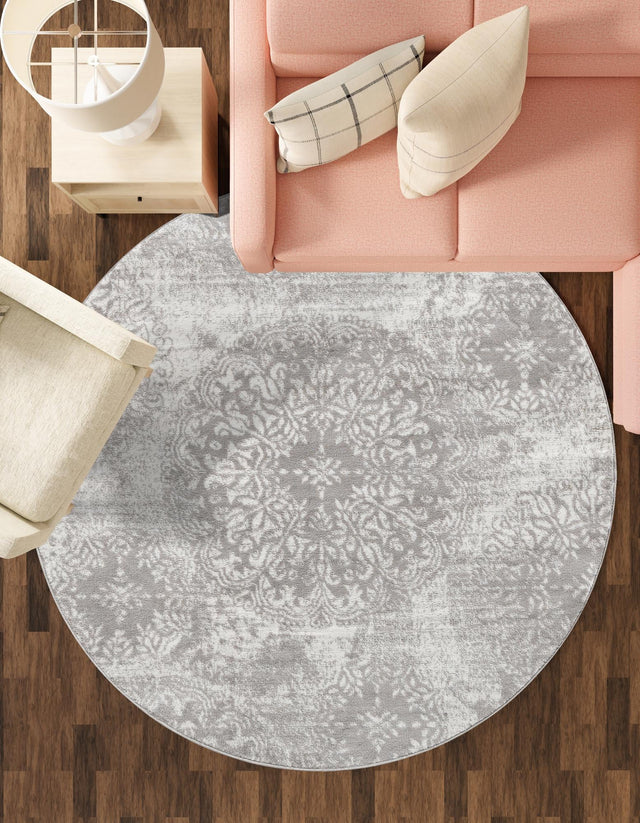 Light Gray 3' 1 x 3' 1 Sofia Round Area Rug Durable Easy Clean Stain Resistant Unique Carpet for Affordable Interior Home Design for Sale at Rug Engine