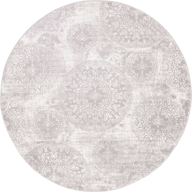 Light Gray 7' 1 x 7' 1 Sofia Round Area Rug Durable Easy Clean Stain Resistant Unique Carpet for Affordable Interior Home Design for Sale at Rug Engine