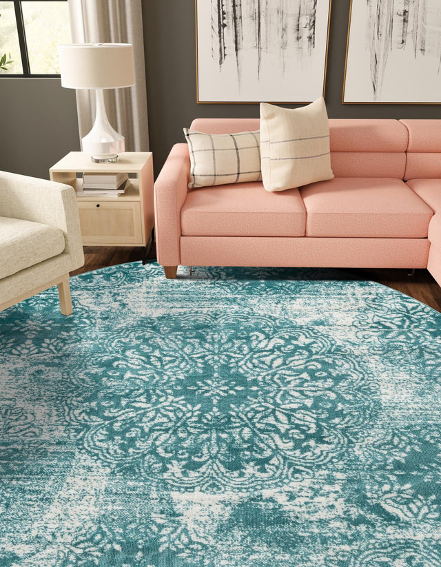 Turquoise 5' 3 x 5' 3 Sofia Round Area Rug Durable Easy Clean Stain Resistant Unique Carpet for Affordable Interior Home Design for Sale at Rug Engine