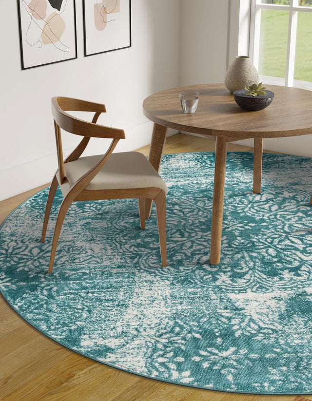 Turquoise 5' 3 x 5' 3 Sofia Round Area Rug Durable Easy Clean Stain Resistant Unique Carpet for Affordable Interior Home Design for Sale at Rug Engine